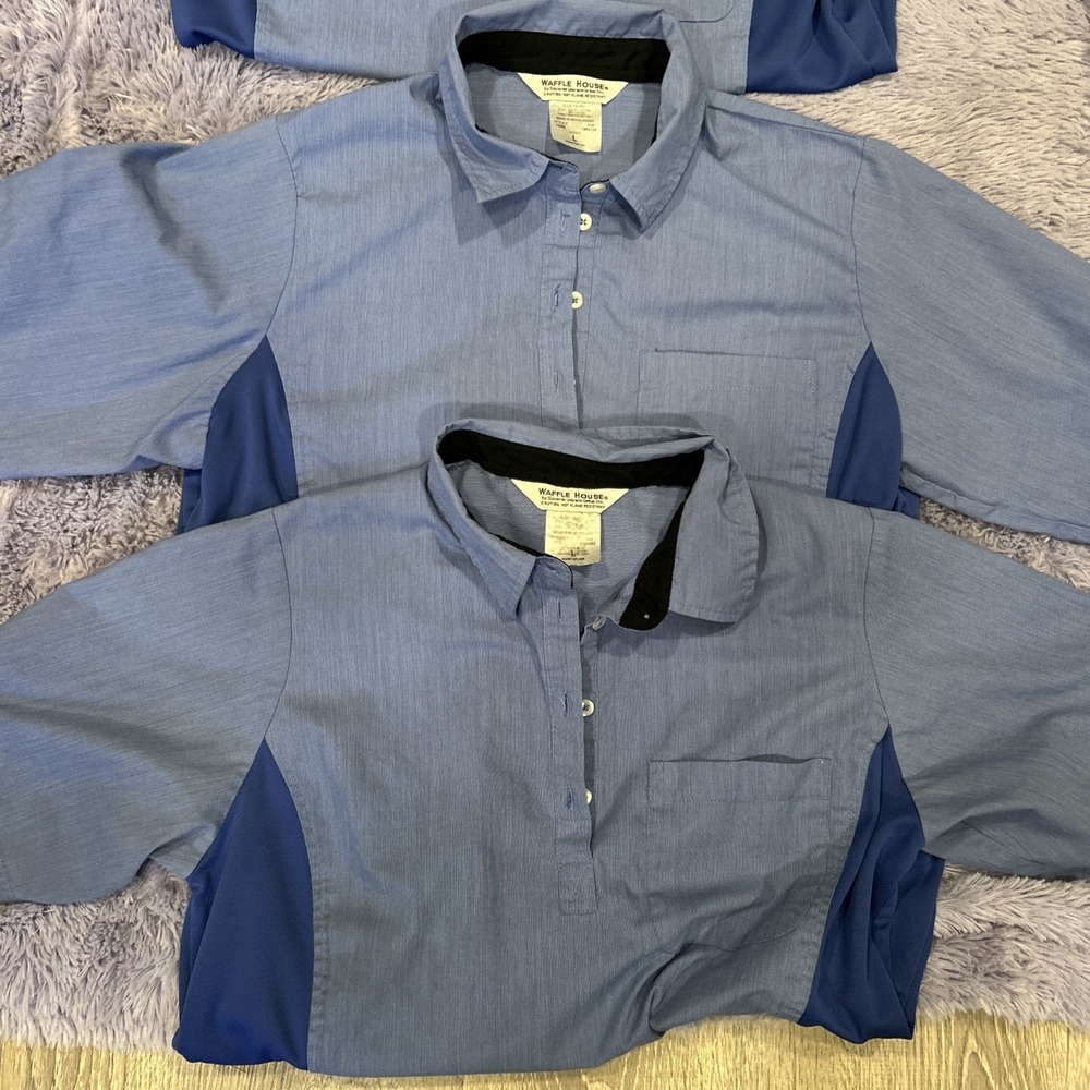 2x Waffle House Employee Uniform Polo Shirt Womens Ladies Large L  Blue